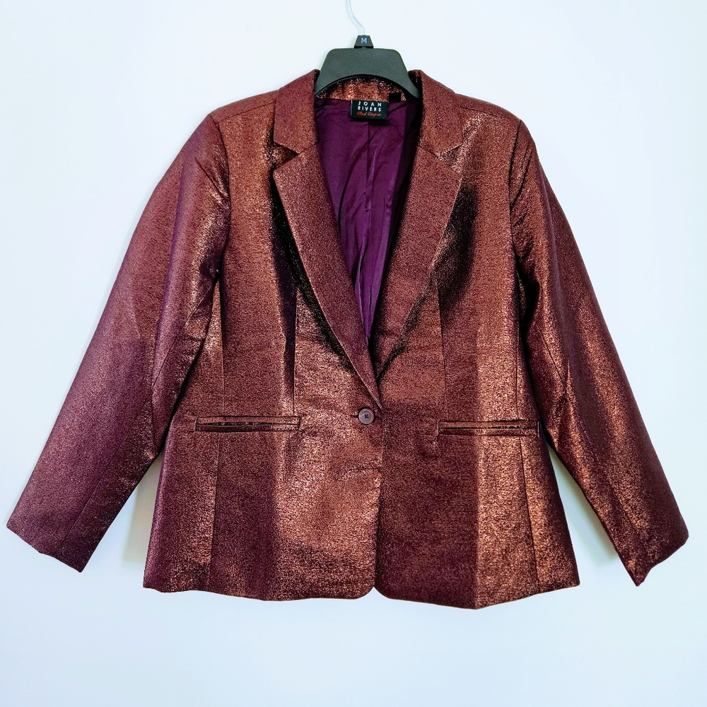 NWOT Joan Rivers Red Carpet Label Metallic Rose Gold & Burgundy Blazer Size L